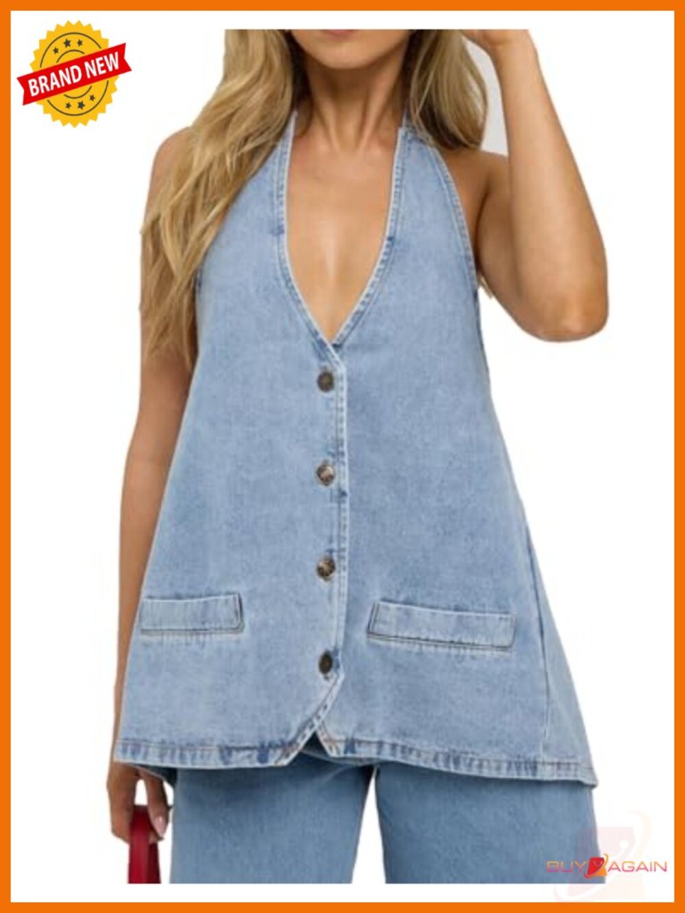 Women's Tie Up Denim Vest Button Down Backless Cropped Tank Top Sexy Fashion
